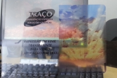 Impressão em vinil transparente. Aplicação por trás.